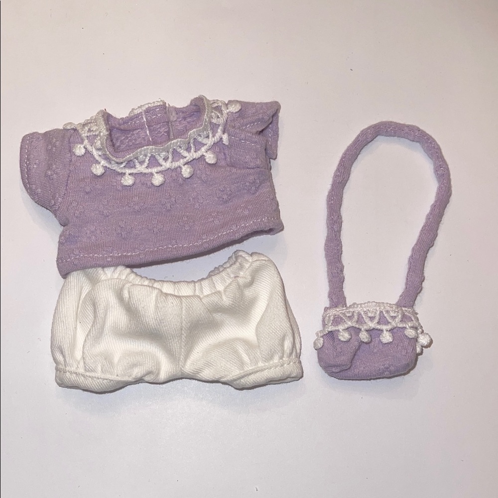 Labubu monsters, cartoon Purple and White short set with purse NWT